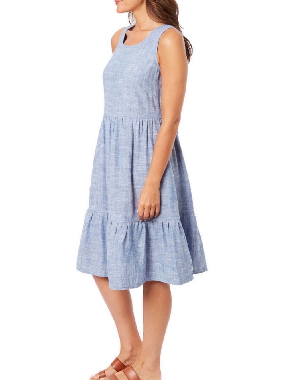 Briggs Linen Blend Dress Women's Side Pockets Scoop Neck Sz S